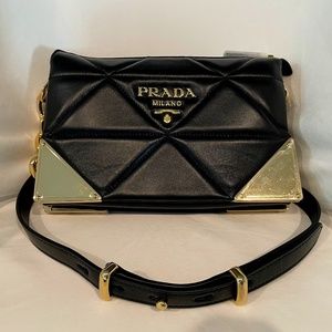 Prada Quilted Nappa Leather Shoulder Bag- Black
